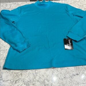 Southern Lady Bold Teal Mock Neck Top NOS